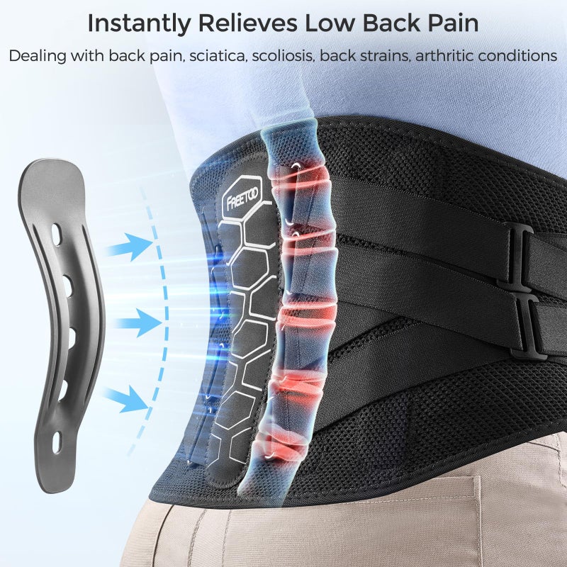 FREETOO Back Brace for Lower Back Pain Relief with Pulley System,Lumbar Support Belt for Men & Women with Lumbar Pad, Ergonomic Design and Soft Breathable 3D Knit Material,for Herniated Disc,Sciatica - Image 2