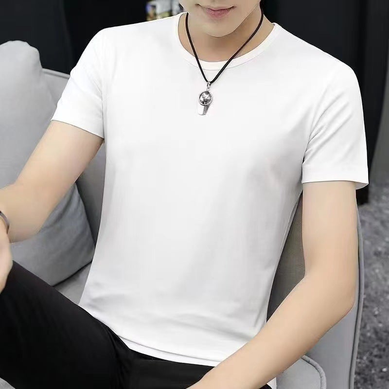 Casual Short-Sleeve Solid Color Thin short T-White 