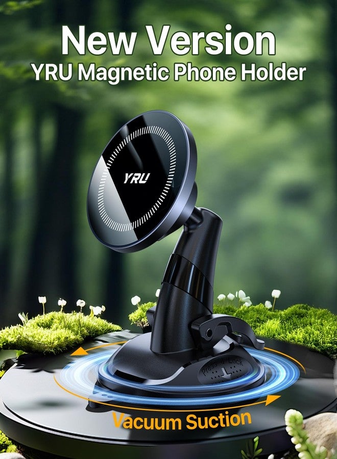 YRU [True Upgraded Military-Grade] Phone Holder for Magsafe Car Mount 360° Rotating Vacuum Suction Dashboard, 2800gf Strongest Magnetic Windshield Phone Mount for iPhone 17 Pro Max 16 15 14, Black - Image 5