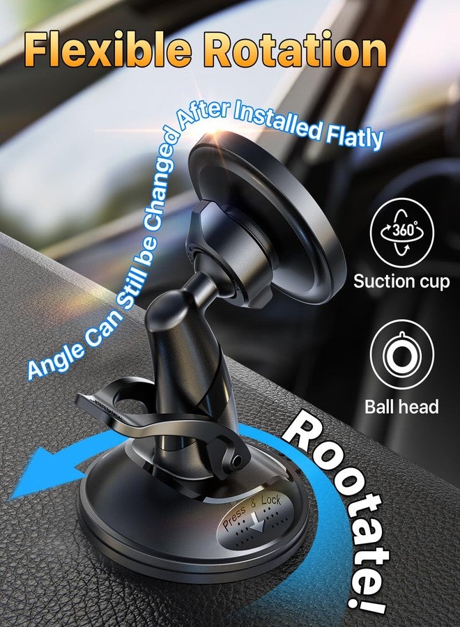 YRU [True Upgraded Military-Grade] Phone Holder for Magsafe Car Mount 360° Rotating Vacuum Suction Dashboard, 2800gf Strongest Magnetic Windshield Phone Mount for iPhone 17 Pro Max 16 15 14, Black - Image 2