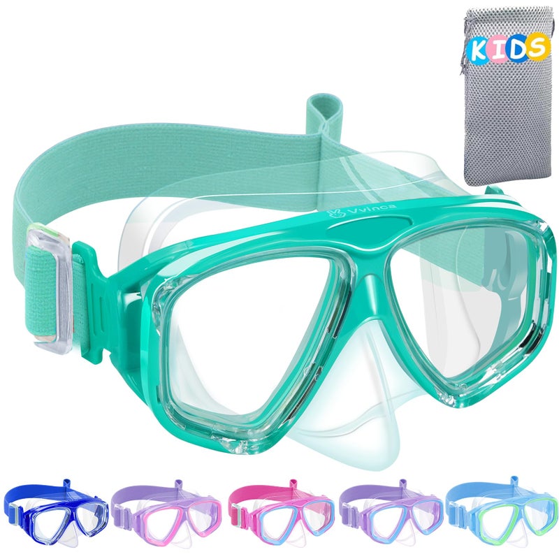 Vvinca Swim Goggles with Nose Cover, Kids Snorkeling Diving Mask Elastic Fabric Strap 180Â° Clear View Anti-Fog UV Protection Anti-Shattered Lens Pool Swimming Goggles for 3-14 Boys Girls Teens Youth - Image 1