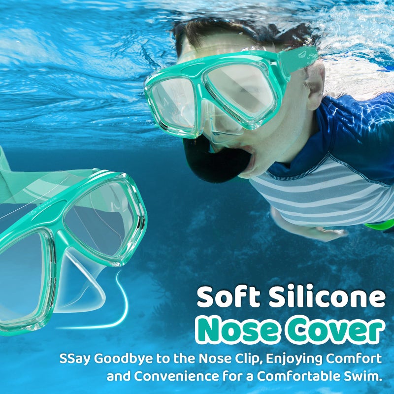 Vvinca Swim Goggles with Nose Cover, Kids Snorkeling Diving Mask Elastic Fabric Strap 180Â° Clear View Anti-Fog UV Protection Anti-Shattered Lens Pool Swimming Goggles for 3-14 Boys Girls Teens Youth - Image 3