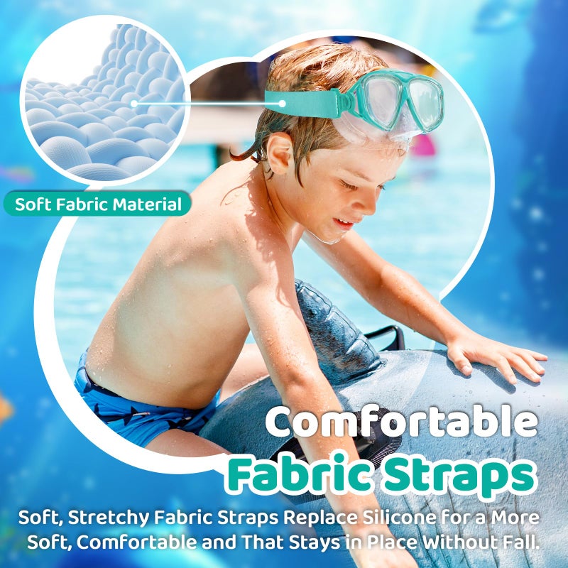 Vvinca Swim Goggles with Nose Cover, Kids Snorkeling Diving Mask Elastic Fabric Strap 180Â° Clear View Anti-Fog UV Protection Anti-Shattered Lens Pool Swimming Goggles for 3-14 Boys Girls Teens Youth - Image 4