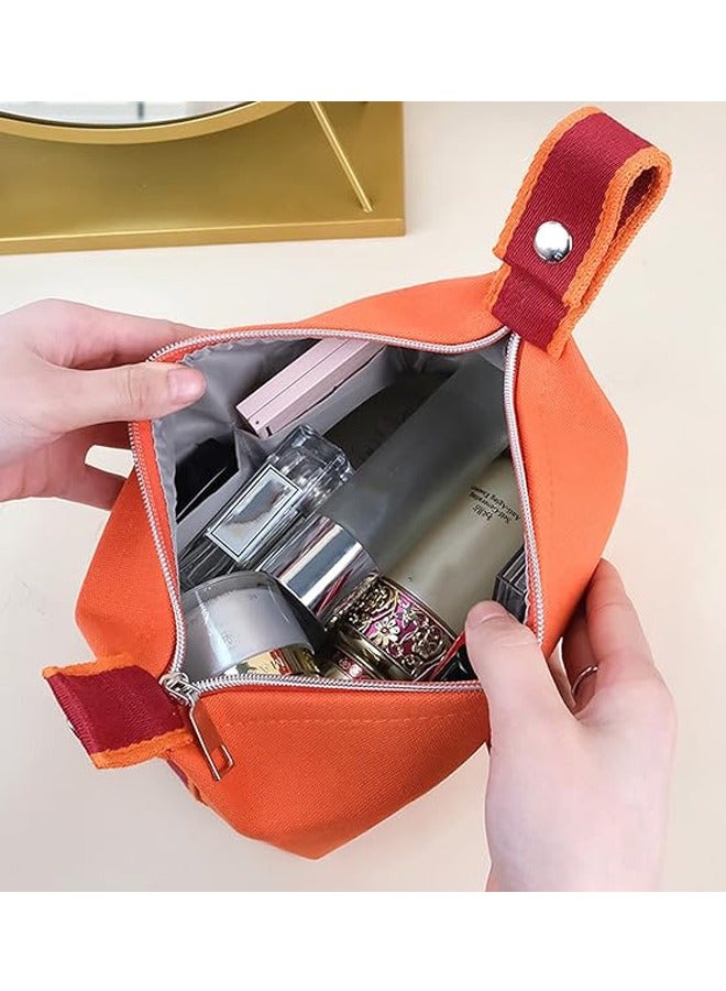 Makeup Bag with Handle, Orange Red Canvas Travel Makeup Organizer Bag for Women - Image 2