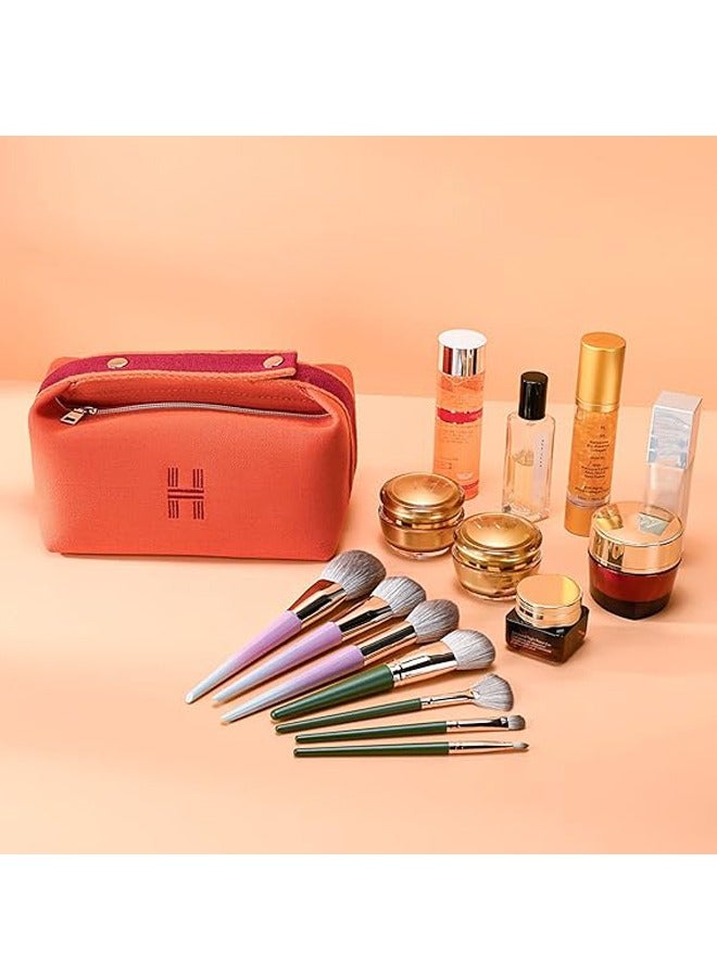 Makeup Bag with Handle, Orange Red Canvas Travel Makeup Organizer Bag for Women - Image 3