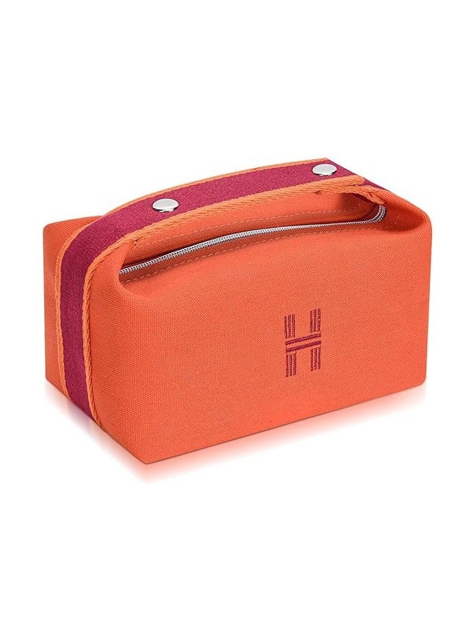 Makeup Bag with Handle, Orange Red Canvas Travel Makeup Organizer Bag for Women - Image 5