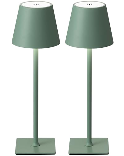 KDG 2 Pack Cordless Table Lamp,Portable LED Desk Lamp, 4000mAh Battery Operated, 3 Color Stepless Dimming Up, for Restaurant/Bedroom/Bars/Outdoor Party/Camping/Coffee Shop Night Light(Green) - Image 1