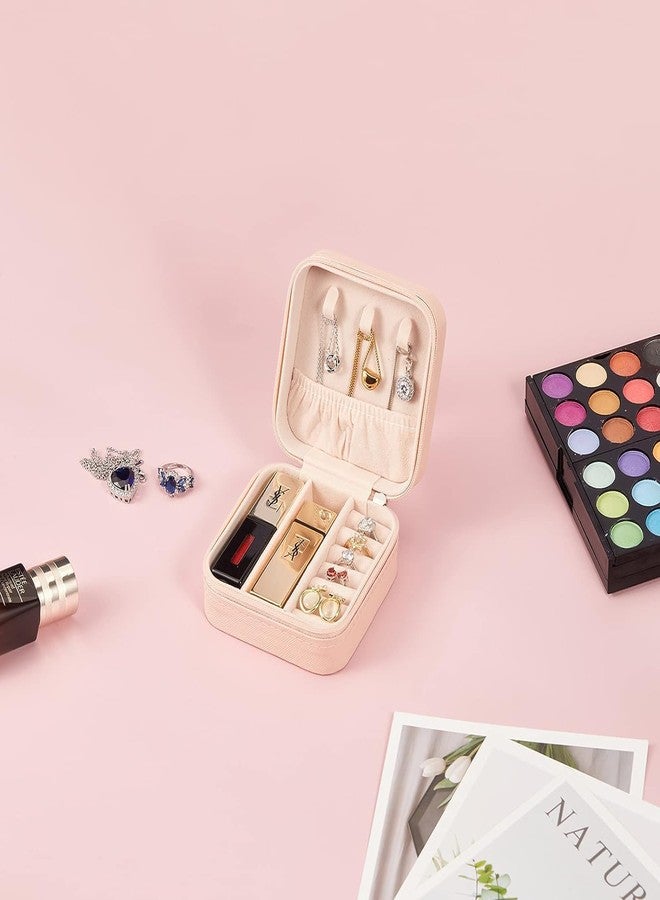 Ballotte Ckps Jewellery Organiser Pu Leather Zipper Portable Storage Box Case With Dividers Container For Rings, Earrings, Necklace Home Organizer, Pink - Image 2