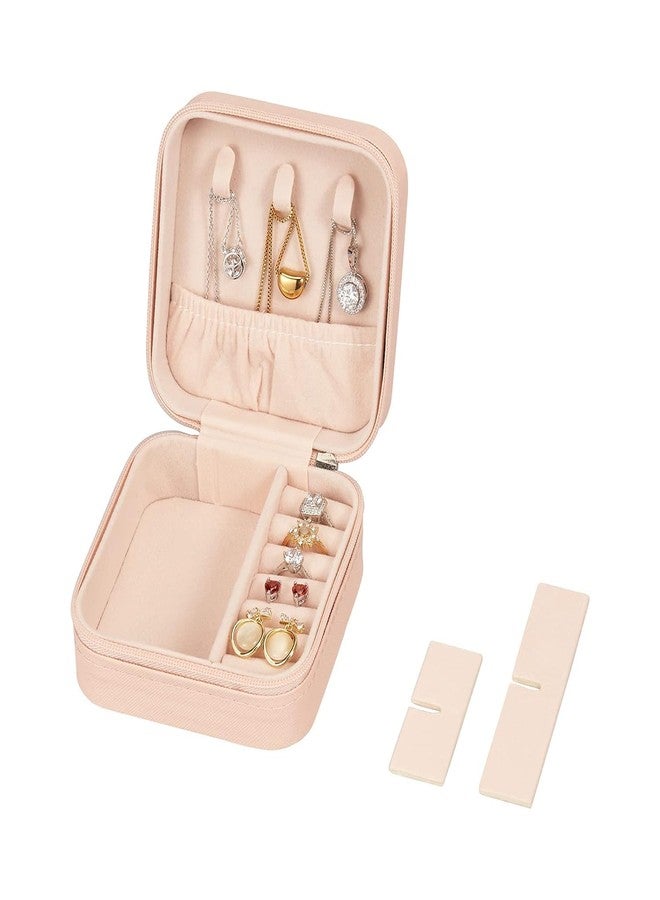 Ballotte Ckps Jewellery Organiser Pu Leather Zipper Portable Storage Box Case With Dividers Container For Rings, Earrings, Necklace Home Organizer, Pink - Image 3