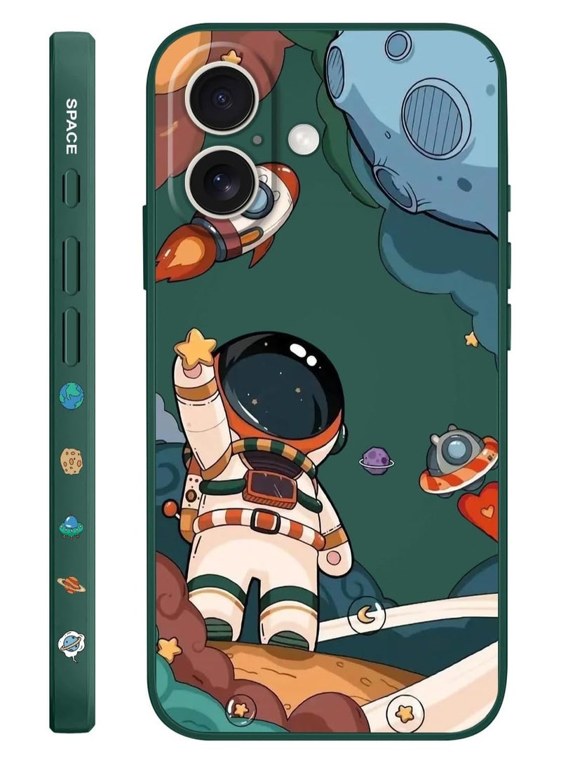 for iPhone 16 Plus Case Scratch Resistant Soft Slim Fit Floral Phone Cover for iPhone 16 Plus 6.7 inch-Astronaut Green  - Image 1