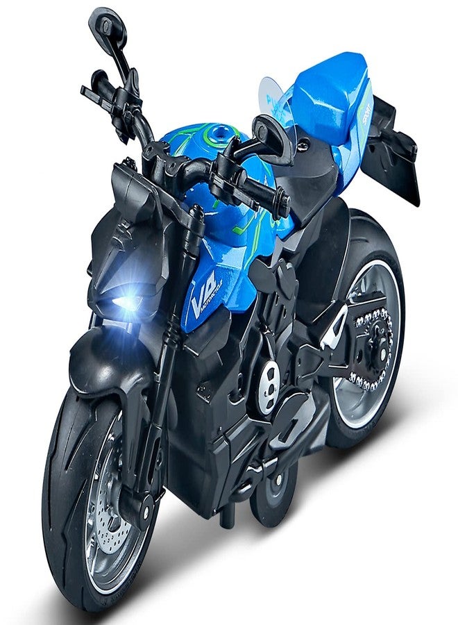 Gilumza Pull Back Motorcycle Toys, Ducati Gift with Music Lighting, Street Fighter Motorcycles Toy for Boys Kids Age 3-12 Year Old (Blue) - Image 1