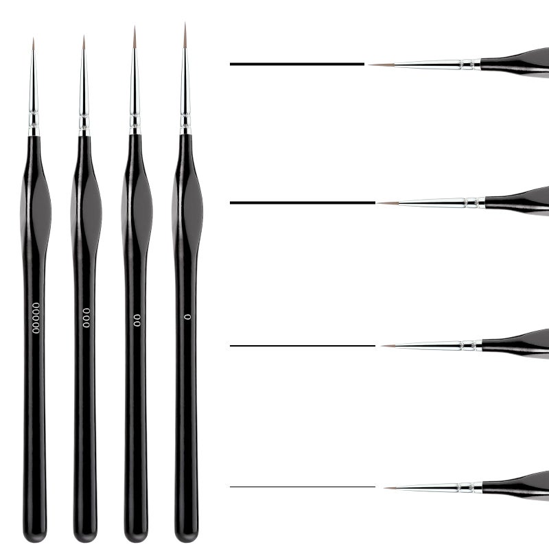 Prasacco مجموعة فرشاة رسم دقيقة من براساكو 4 قطع فرشاة رفيعة احترافية فرشاة مصغرة فرشاة فنان صغيرة لرسم التفاصيل الدقيقة للنماذج أكريليك ألوان مائية زيتية سوداء