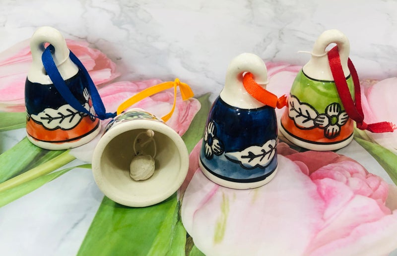 ShopMeFast HandPainted Ceramic Bell For Wall Door Hanging with Resonating Sound For Home & Office Decor, Decorative Wall Hanging (Size : 3 Inches, Multicolor, Set Of 4) - Image 1