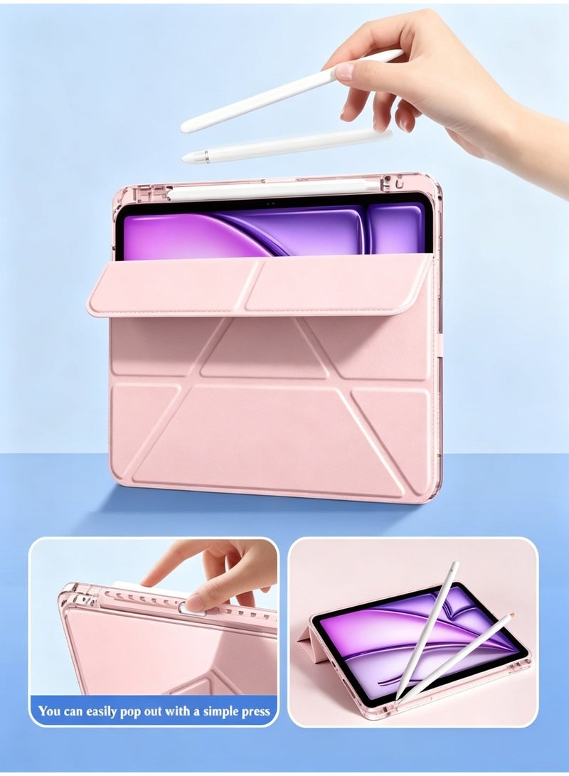 Hirospace Case for iPad(A16)11th 11 inch 2025/iPad 10th Gen 10.9 inch 2022, Transparent TPU Protective Case with Pencil Holder, Multi-Angle Y-Folding Stand, Auto Wake/Sleep Smart Cover, Shockproof Slim Flip Shell with Anti-Glare Screen Protector-pink - Image 4