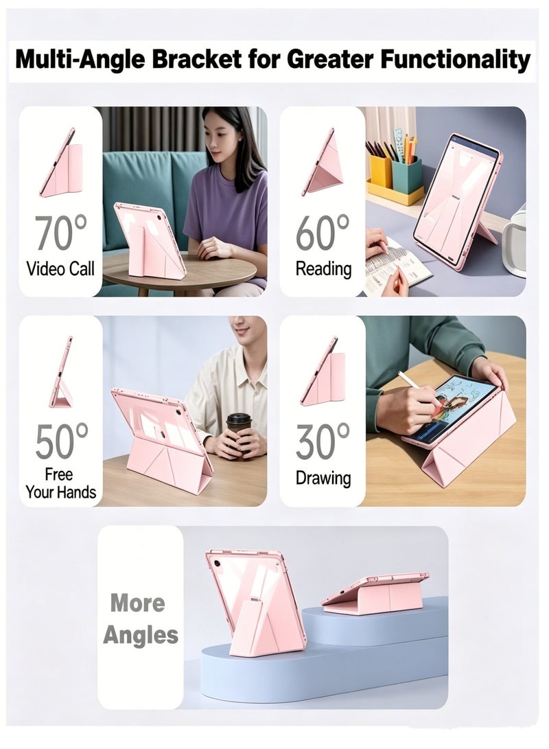 Hirospace Case for iPad(A16)11th 11 inch 2025/iPad 10th Gen 10.9 inch 2022, Transparent TPU Protective Case with Pencil Holder, Multi-Angle Y-Folding Stand, Auto Wake/Sleep Smart Cover, Shockproof Slim Flip Shell with Anti-Glare Screen Protector-pink - Image 2