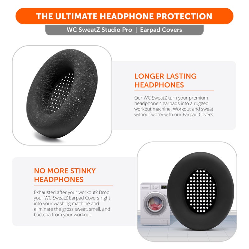 WC SweatZ Studio Pro - Patented Protective Silicone Earpad Covers for Beats Studio Pro Made by Wicked Cushions | Sweatproof & Easily Washable | Black - Image 5