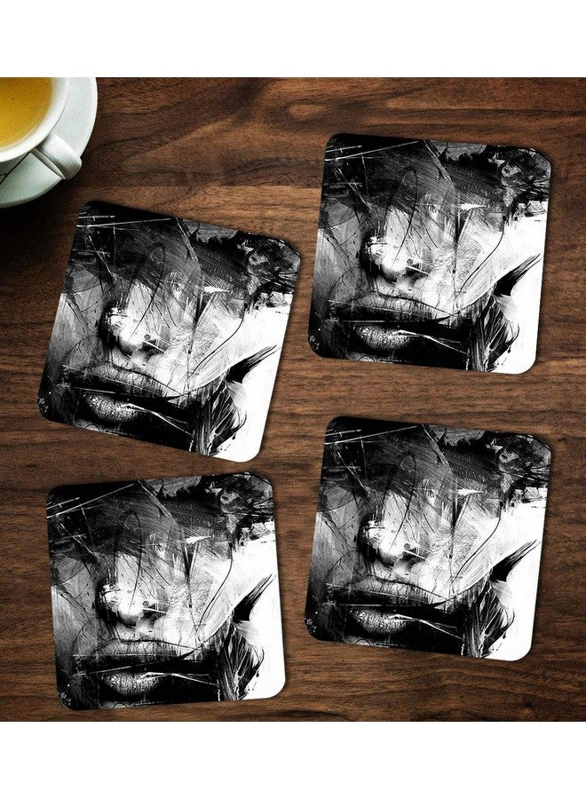 ASHVAH Face Print/Typography Tea/Coffee Mug/Designer Handmade Wooden Coaster Set for Home Kitchen, Office Desk - Set of 4 - Square: 10cm - Image 1