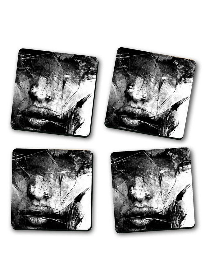 ASHVAH Face Print/Typography Tea/Coffee Mug/Designer Handmade Wooden Coaster Set for Home Kitchen, Office Desk - Set of 4 - Square: 10cm - Image 2