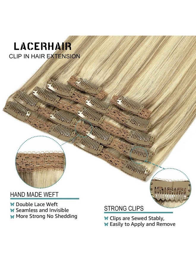 Lacer Hair Real Hair Extensions Clip In Human Hair Soft Virgin Hair For Women Light Brown Highlighted Platinum Blonde Color Thick Full Head Hair Extensions 120G 7 Pieces 18 Inch - Image 4