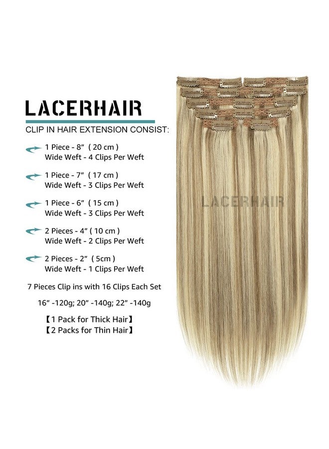 Lacer Hair Real Hair Extensions Clip In Human Hair Soft Virgin Hair For Women Light Brown Highlighted Platinum Blonde Color Thick Full Head Hair Extensions 120G 7 Pieces 18 Inch - Image 2