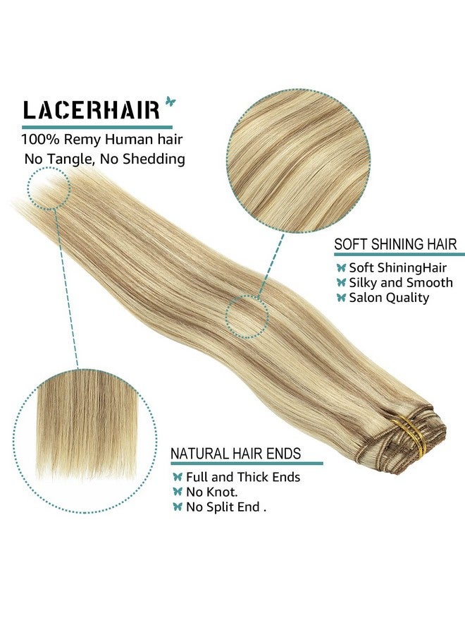 Lacer Hair Real Hair Extensions Clip In Human Hair Soft Virgin Hair For Women Light Brown Highlighted Platinum Blonde Color Thick Full Head Hair Extensions 120G 7 Pieces 18 Inch - Image 3