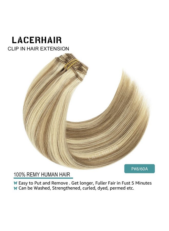 Lacer Hair Real Hair Extensions Clip In Human Hair Soft Virgin Hair For Women Light Brown Highlighted Platinum Blonde Color Thick Full Head Hair Extensions 120G 7 Pieces 18 Inch - Image 5
