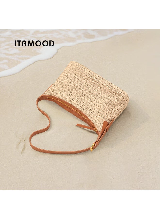 Mood Woven Beach Bag, Hobo Underarm Bag, Commuter Large Capacity Tote Crossbody Bag, Straw Woven Bag, Birthday Gift - Image 3