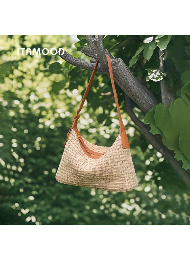 Mood Woven Beach Bag, Hobo Underarm Bag, Commuter Large Capacity Tote Crossbody Bag, Straw Woven Bag, Birthday Gift - Image 2