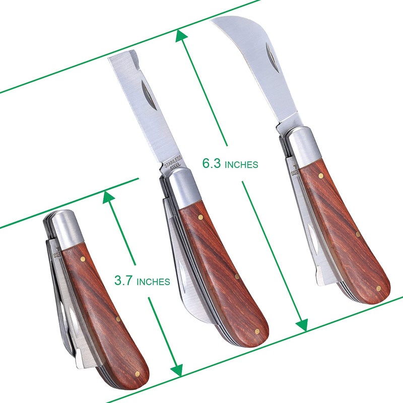 PUELDU Grafting Knife With 2 Blades & 2 Tapes - Stainless Steel Gardening Tool for Plant Grafting, Pruning, Fruit Picking - Portable Rosewood Handle, Bark Lifter (Foldable) - Image 2