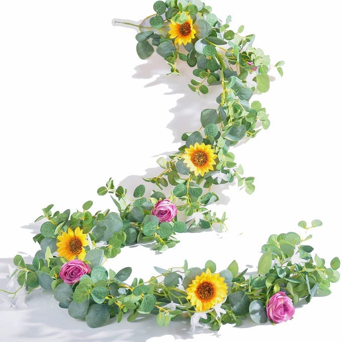 Eucalyptus Garland with Flowers Spring Decor for Mantle Wedding Arch Fireplace