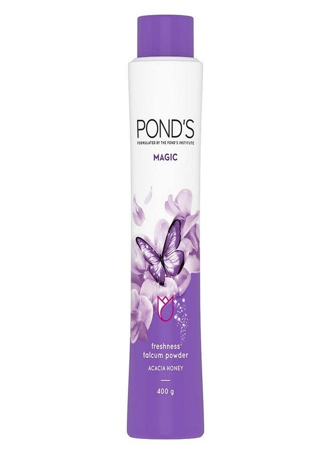 Pond's POND'S Magic Acacia Honey Fragrance Talcum Powder 400 g, Cooling Fresh Talc for Face & Body - For Men & Women  - Image 1