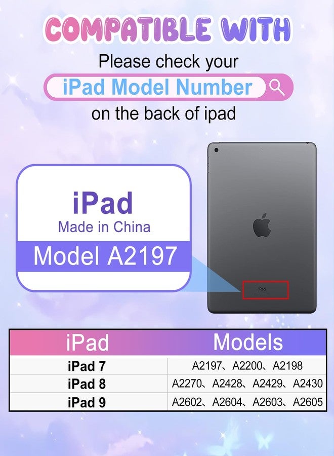 Kidcube for iPad 9th/8th/7th Generation Case 10.2 Inch - for Girls Cute Girly Kawaii 3D Butterfly Design Cover with Rotating Stand & Strap Unique Silicone Teens Women for iPad 9th/8th/7th Gen Case - Image 2