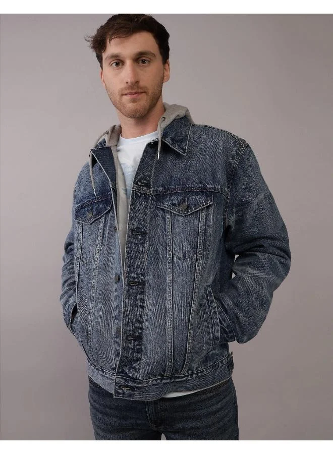 امريكان ايجل AE Hooded Denim Trucker Jacket