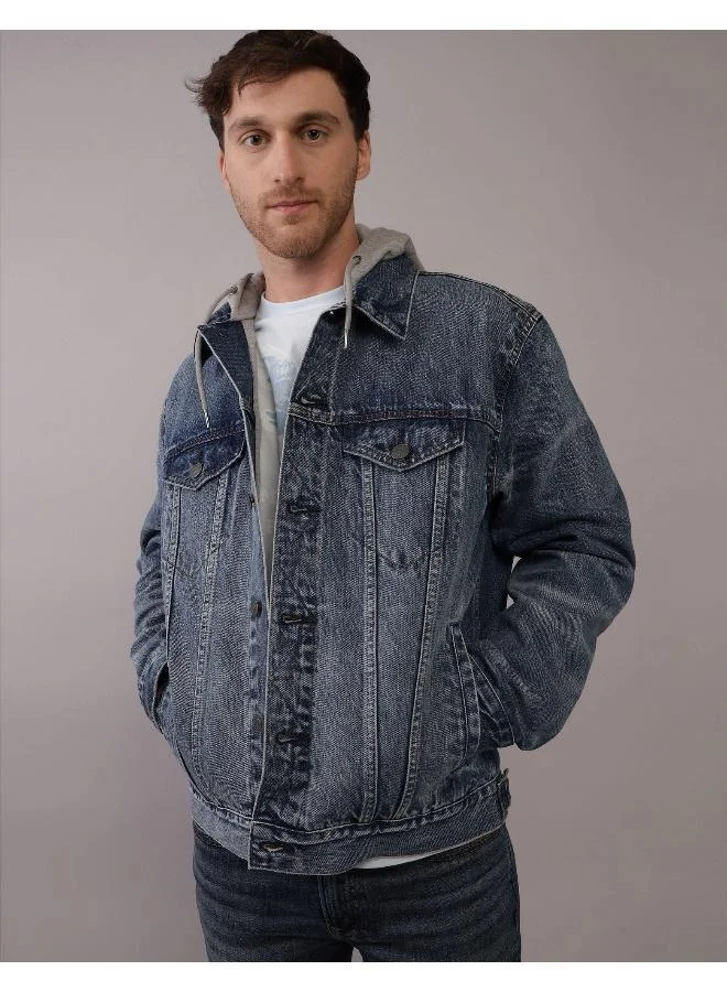 American Eagle AE Hooded Denim Trucker Jacket