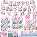 ANTFULCNl 164PCS Pink Cartoon Axolotl Birthday Party Decorations Tableware Axolotl Party Supplies Plates and Napkins Set Banner Hanging Swirls Tablecloth Cake Cupcake Topper Reptile Animals Baby Shower - Image 3
