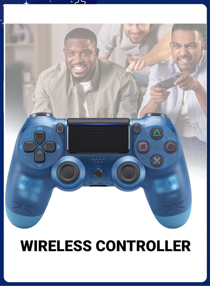 Wireless Controller for Computer Games with Dual Vibration, DualShock Wireless Controller for PS4, Clickable Touchpad and Anti-Slip, Transparent Blue - Image 1