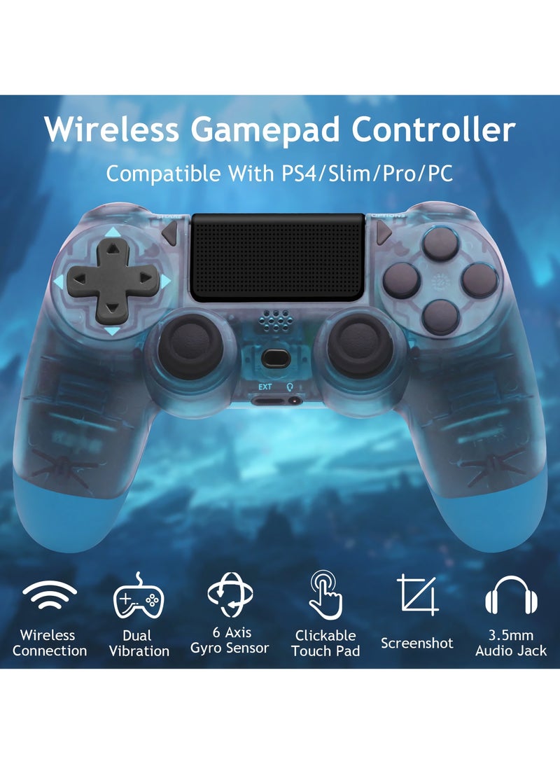 Wireless Controller for Computer Games with Dual Vibration, DualShock Wireless Controller for PS4, Clickable Touchpad and Anti-Slip, Transparent Blue - Image 2