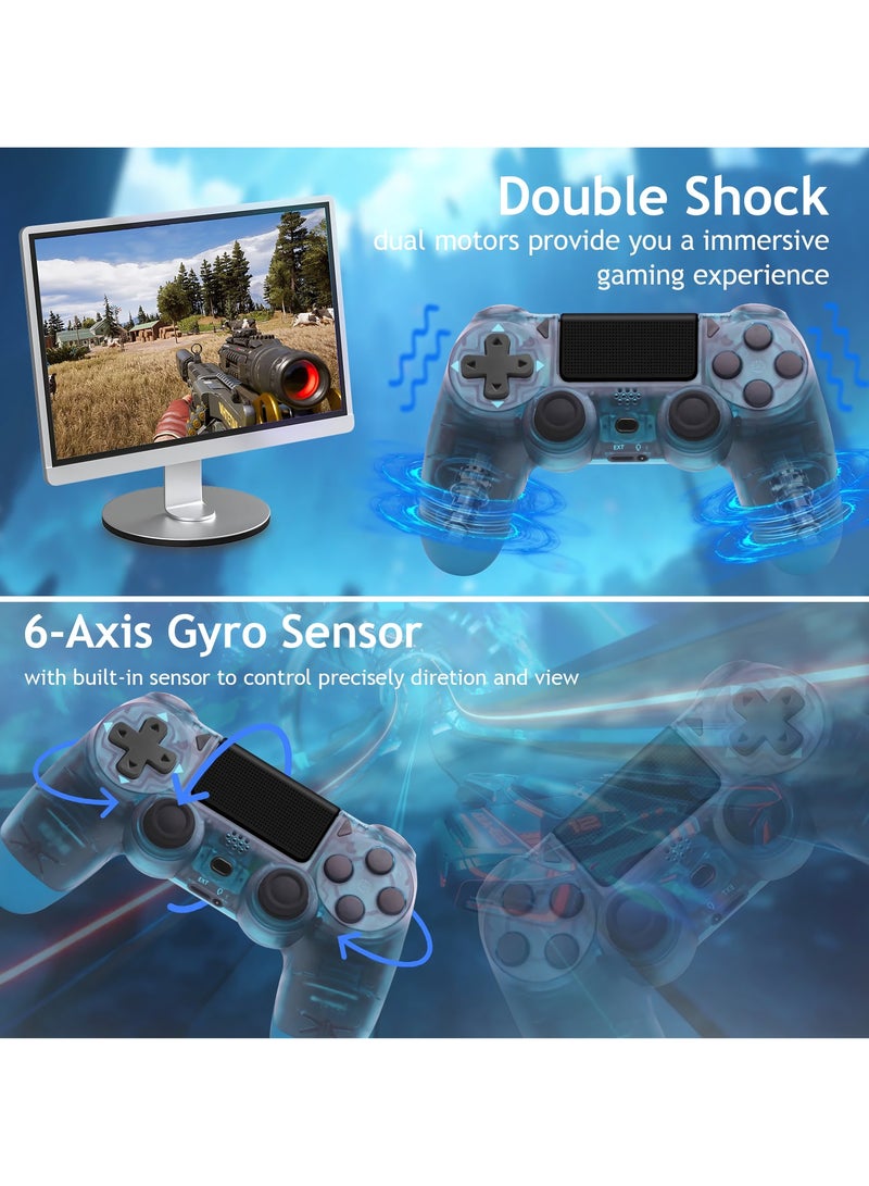 Wireless Controller for Computer Games with Dual Vibration, DualShock Wireless Controller for PS4, Clickable Touchpad and Anti-Slip, Transparent Blue - Image 3