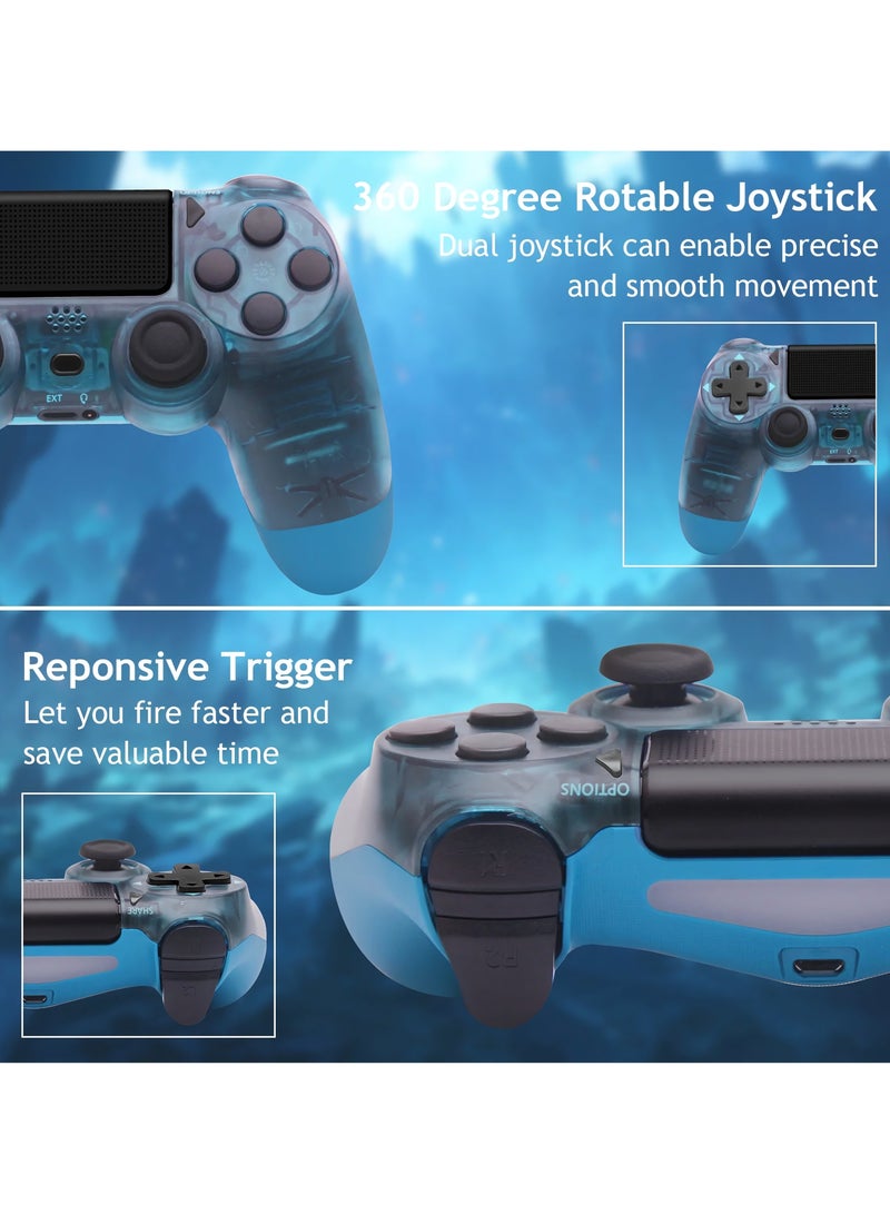Wireless Controller for Computer Games with Dual Vibration, DualShock Wireless Controller for PS4, Clickable Touchpad and Anti-Slip, Transparent Blue - Image 4