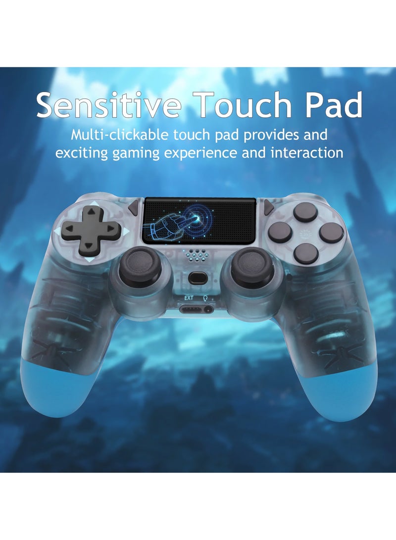 Wireless Controller for Computer Games with Dual Vibration, DualShock Wireless Controller for PS4, Clickable Touchpad and Anti-Slip, Transparent Blue - Image 5