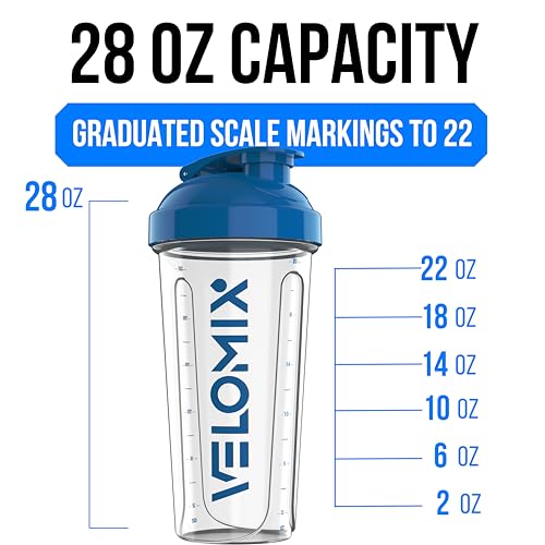 VELOMIX -2 Pack- 28 oz Protein Shaker Bottles for Protein Mixes - 2x Wire Whisk | Leak Proof Shaker Cups for Protein Shakes and Pre Workout | Protein Shaker Bottle Pack (B5) Blue/Transparent - Image 4