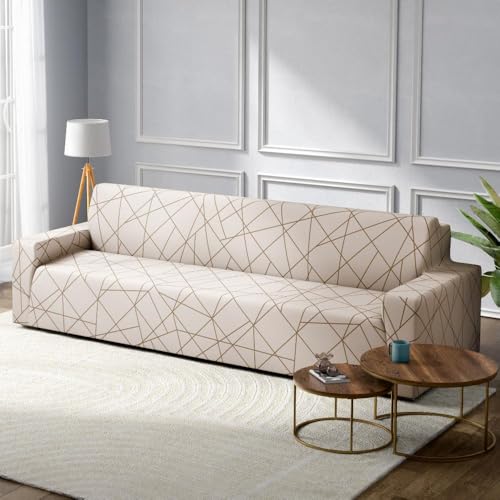 Wakefit Printed 3 Seater Sofa Cover | Elastic Stretchable Sofa Slip Cover | Triple Seater Sofa Protector | Criss-Cross,Cream - Image 4