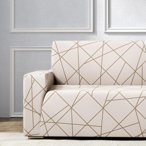 Wakefit Printed 3 Seater Sofa Cover | Elastic Stretchable Sofa Slip Cover | Triple Seater Sofa Protector | Criss-Cross,Cream - Image 3