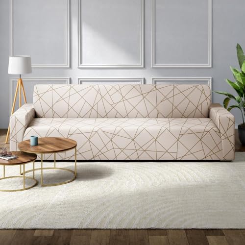 Wakefit Printed 3 Seater Sofa Cover | Elastic Stretchable Sofa Slip Cover | Triple Seater Sofa Protector | Criss-Cross,Cream - Image 1