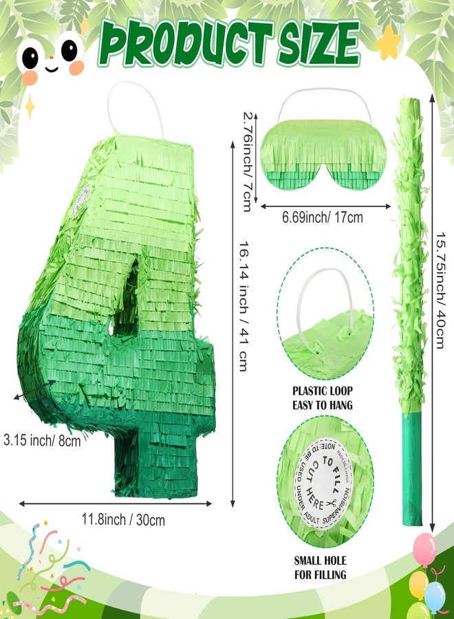 WinnerWhy Number Piñata Decorations 16 Inch Gradient Green Piñata with Blindfold Stick and Confetti for Birthday Baby Shower Safari Jungle Themed Party Supplies Centerpiece - Image 2