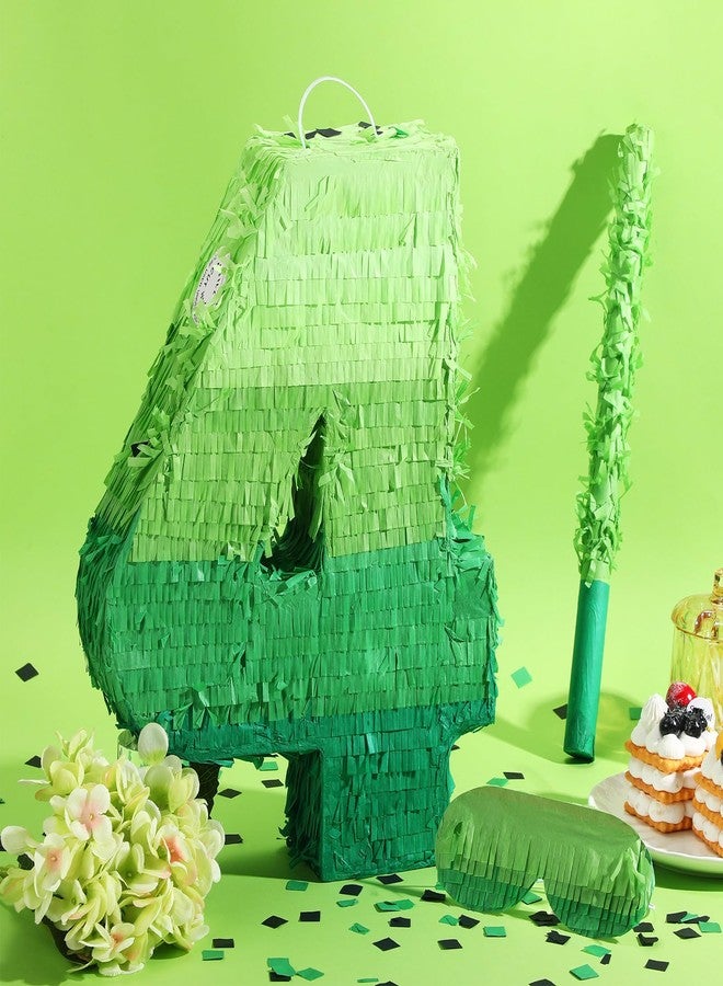 WinnerWhy Number Piñata Decorations 16 Inch Gradient Green Piñata with Blindfold Stick and Confetti for Birthday Baby Shower Safari Jungle Themed Party Supplies Centerpiece - Image 4