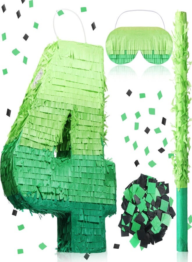 WinnerWhy Number Piñata Decorations 16 Inch Gradient Green Piñata with Blindfold Stick and Confetti for Birthday Baby Shower Safari Jungle Themed Party Supplies Centerpiece - Image 1