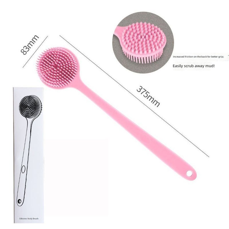 Long Handle Double Sided Silicone Bath Brush for Back Scrub & Massage