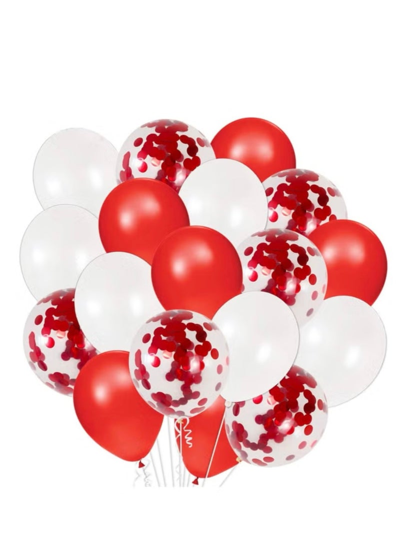 36 Pieces Red And White Latex Balloon Set Confetti Balloons For Birthday Wedding Proposal Party Decoration with Ribbon