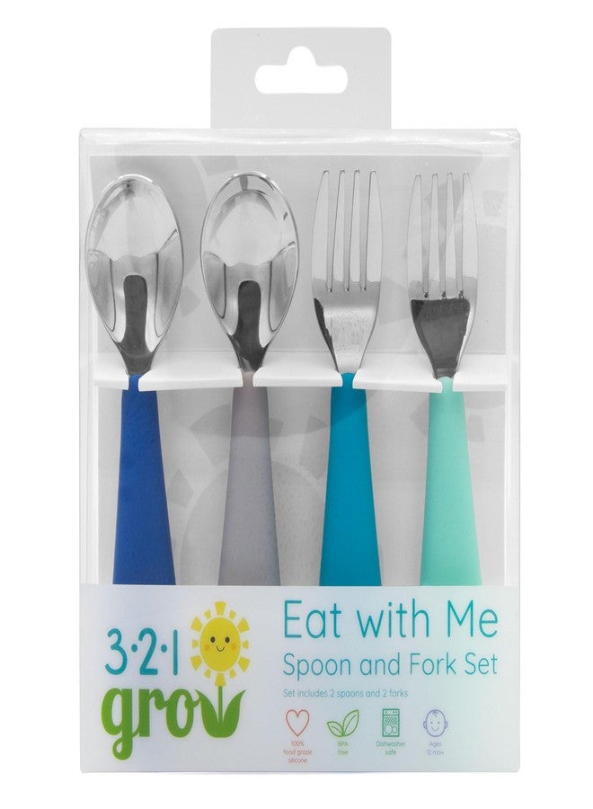 321 Grow Eat with Me Spoon and Fork Set – Toddler Utensils with Easy-Grip Silicone Handles – Kid-Sized & Safe Stainless Silverware – Promotes Independent Eating – Dishwasher Safe (Midnight) - Image 1